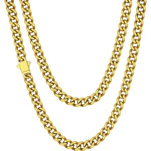 ChainsHouse Cuban Chain Necklace for Men, Stainless Steel/Black/Gold Plated Miami Cuban Necklace 6/9/12MM Width 18″-30″ Length Hip Hop Jewelry, Send Gift Box(e. 6mm width-gold plated)