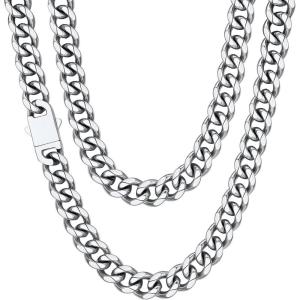 ChainsHouse Cuban Chain Necklace for Men, Stainless Steel/Black/Gold Plated Miami Cuban Necklace 6/9/12MM Width 18″-30″ Length Hip Hop Jewelry, Send Gift Box(b. 12mm width-steel)