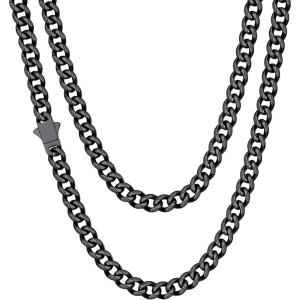 ChainsHouse Cuban Chain Necklace for Men, Stainless Steel/Black/Gold Plated Miami Cuban Necklace 6/9/12MM Width 18″-30″ Length Hip Hop Jewelry, Send Gift Box(c. 6mm width-black)