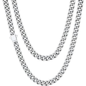 ChainsHouse Cuban Chain Necklace for Men, Stainless Steel/Black/Gold Plated Miami Cuban Necklace 6/9/12MM Width 18″-30″ Length Hip Hop Jewelry, Send Gift Box(a. 6mm width-steel)