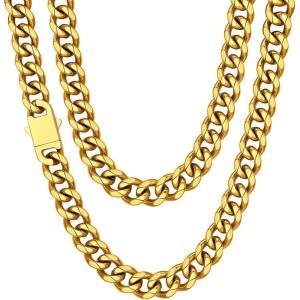 ChainsHouse Cuban Chain Necklace for Men, Stainless Steel/Black/Gold Plated Miami Cuban Necklace 6/9/12MM Width 18″-30″ Length Hip Hop Jewelry, Send Gift Box(g. 12mm width-gold plated)