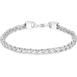 TRUMIUM Silver Plated Link Chain Bracelets for Men Women 5mm Franco Square Box Link Chain Men’s Bracelet Length 7-9inches(5mm Silver)