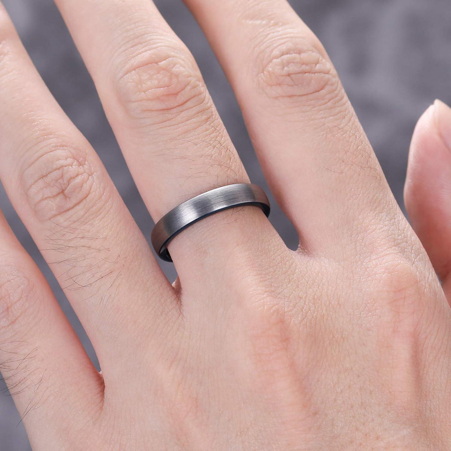 imageTRUMIUM 4mm Tungsten Wedding Band Ring Men Women Two Tone Dome Brushed Size Comfort Fit Size 105