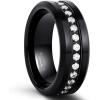 TRUMIUM 6mm 8mm Mens Tungsten Wedding Bands with Cubic Zirconia Eternity Ring CZ Inlaid Black Silver Plated 24K Gold Plated Tungsten Carbied Rings High Polish Size 7-13(Black)
