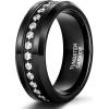 TRUMIUM 6mm 8mm Mens Tungsten Wedding Bands with Cubic Zirconia Eternity Ring CZ Inlaid Black Silver Plated 24K Gold Plated Tungsten Carbied Rings High Polish Size 7-13(Black)