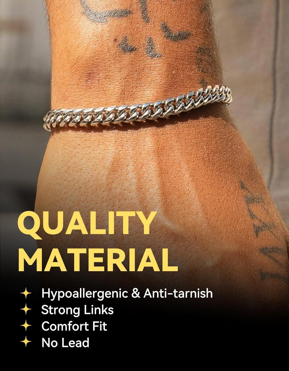 imageChainsHouse Cuban Link Bracelet for Men Stainless Steel Mens Bracelet 3MM6MM9MM12MM Width Cuban Chain Wrist Bracelets 63quot83quot Length Send Gift BoxB6MMStainless