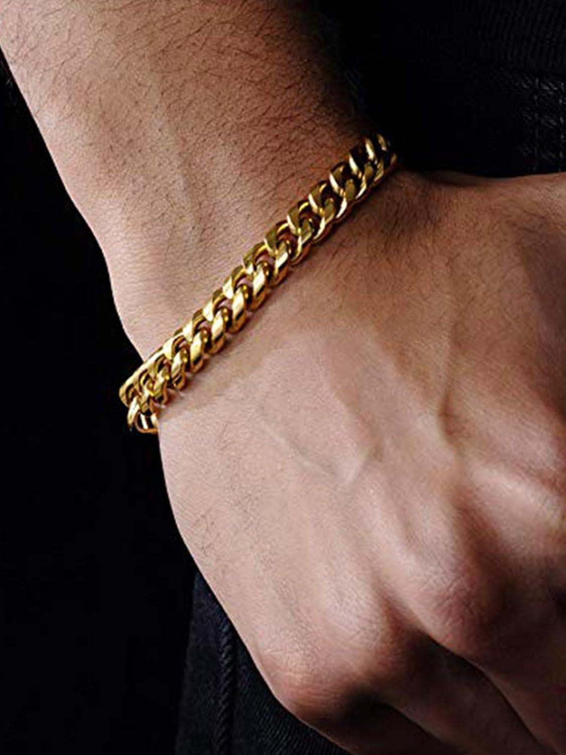 imageChainsHouse Cuban Link Bracelet for Men Stainless Steel Mens Bracelet 3MM6MM9MM12MM Width Cuban Chain Wrist Bracelets 63quot83quot Length Send Gift BoxD12MMGold