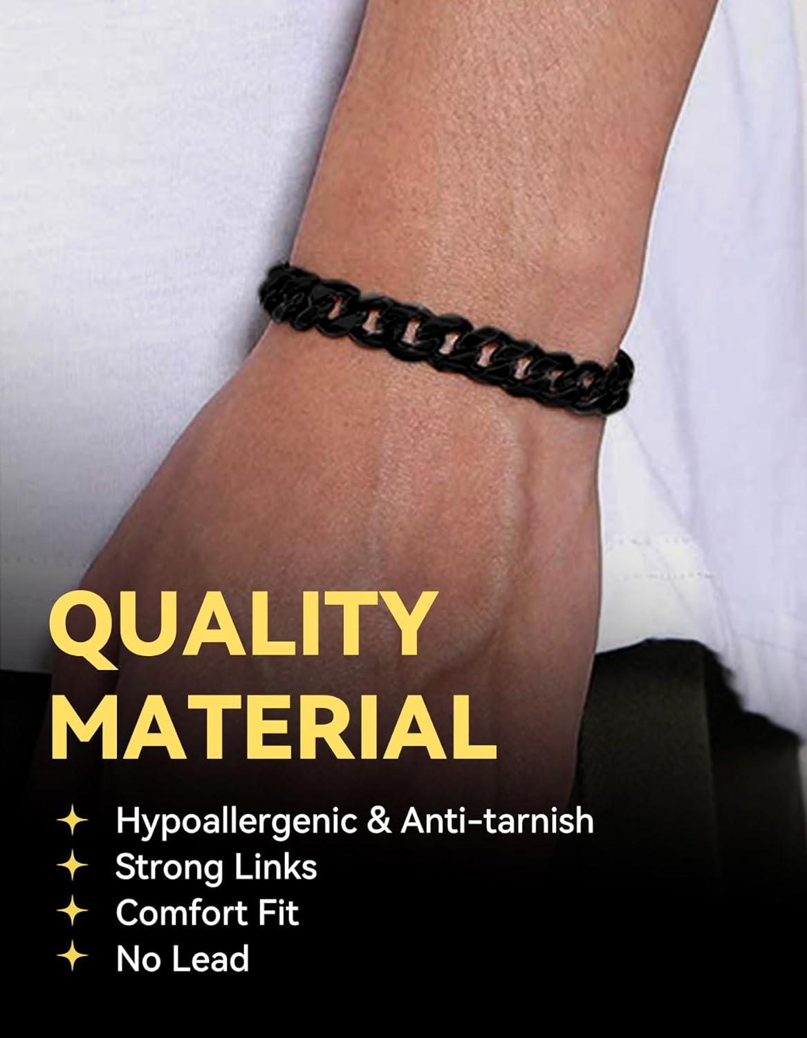 imageChainsHouse Cuban Link Bracelet for Men Stainless Steel Mens Bracelet 3MM6MM9MM12MM Width Cuban Chain Wrist Bracelets 63quot83quot Length Send Gift BoxC9MMBlack