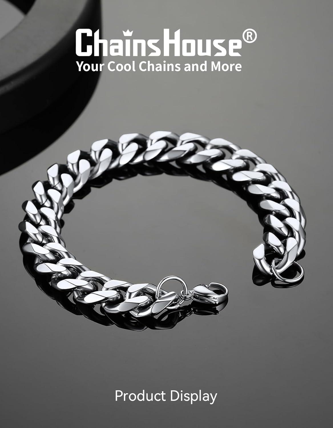 imageChainsHouse Cuban Link Bracelet for Men Stainless Steel Mens Bracelet 3MM6MM9MM12MM Width Cuban Chain Wrist Bracelets 63quot83quot Length Send Gift BoxD12MMStainless