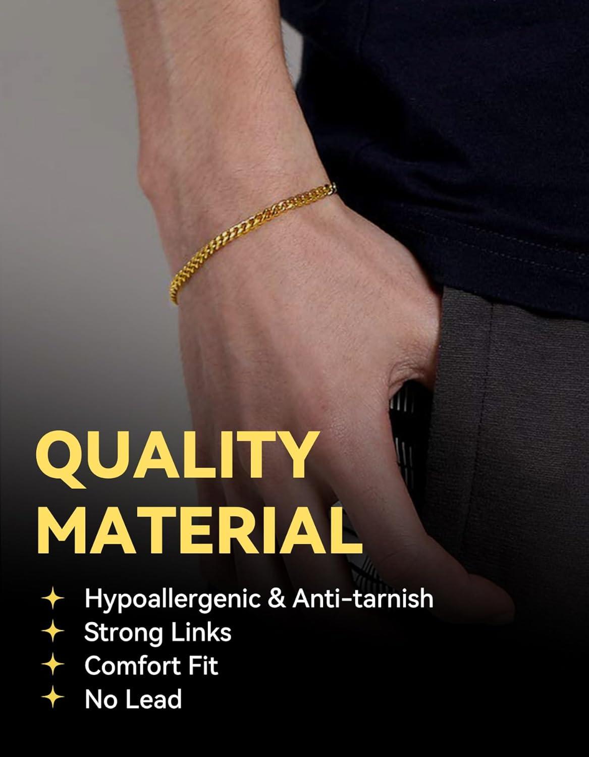 imageChainsHouse Cuban Link Bracelet for Men Stainless Steel Mens Bracelet 3MM6MM9MM12MM Width Cuban Chain Wrist Bracelets 63quot83quot Length Send Gift BoxA3MMGold