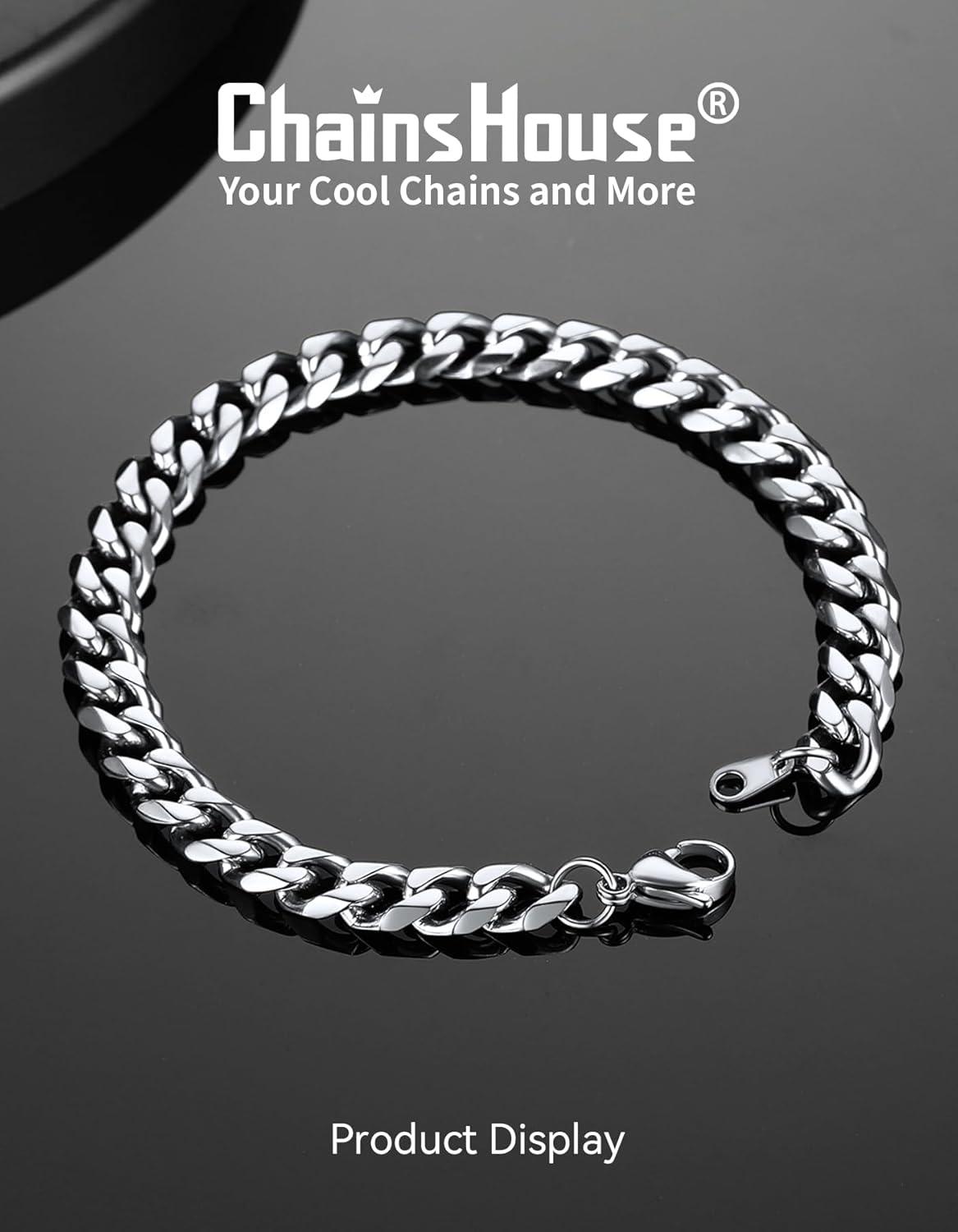 imageChainsHouse Cuban Link Bracelet for Men Stainless Steel Mens Bracelet 3MM6MM9MM12MM Width Cuban Chain Wrist Bracelets 63quot83quot Length Send Gift BoxC9MMStainless