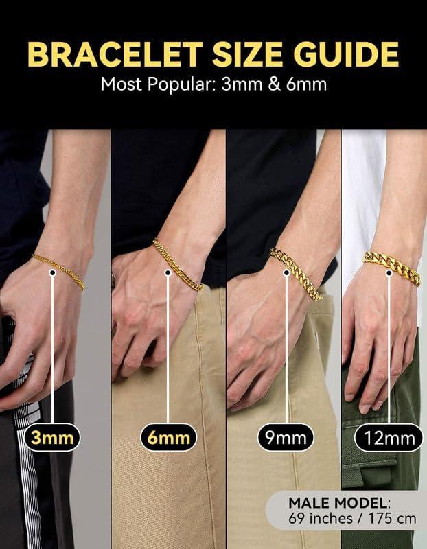 imageChainsHouse Cuban Link Bracelet for Men Stainless Steel Mens Bracelet 3MM6MM9MM12MM Width Cuban Chain Wrist Bracelets 63quot83quot Length Send Gift BoxB6MMGold