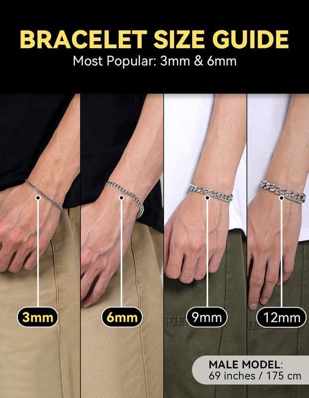 imageChainsHouse Cuban Link Bracelet for Men Stainless Steel Mens Bracelet 3MM6MM9MM12MM Width Cuban Chain Wrist Bracelets 63quot83quot Length Send Gift BoxD12MMStainless