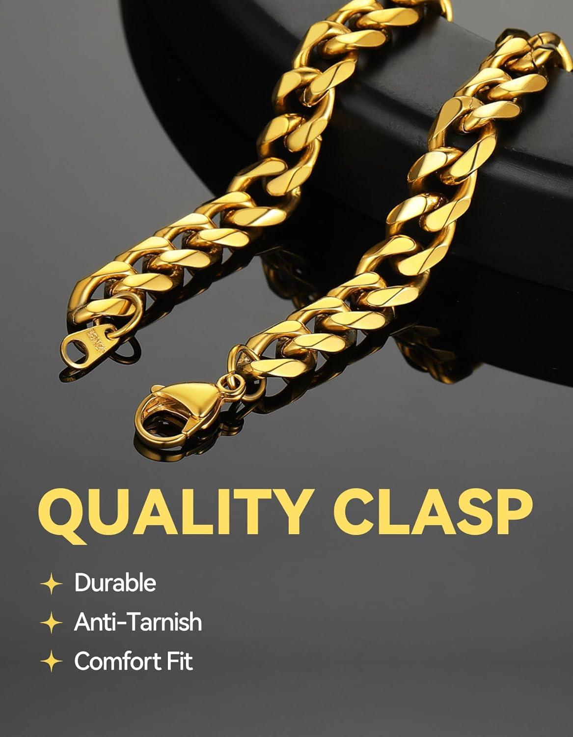 imageChainsHouse Cuban Link Bracelet for Men Stainless Steel Mens Bracelet 3MM6MM9MM12MM Width Cuban Chain Wrist Bracelets 63quot83quot Length Send Gift BoxC9MMGold
