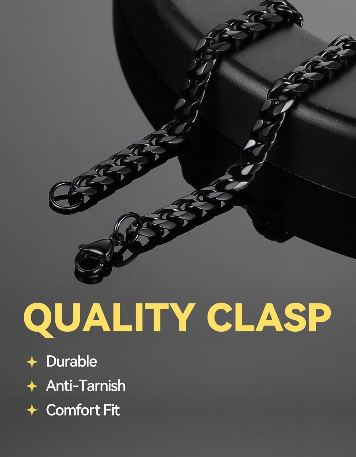 imageChainsHouse Cuban Link Bracelet for Men Stainless Steel Mens Bracelet 3MM6MM9MM12MM Width Cuban Chain Wrist Bracelets 63quot83quot Length Send Gift BoxB6MMBlack