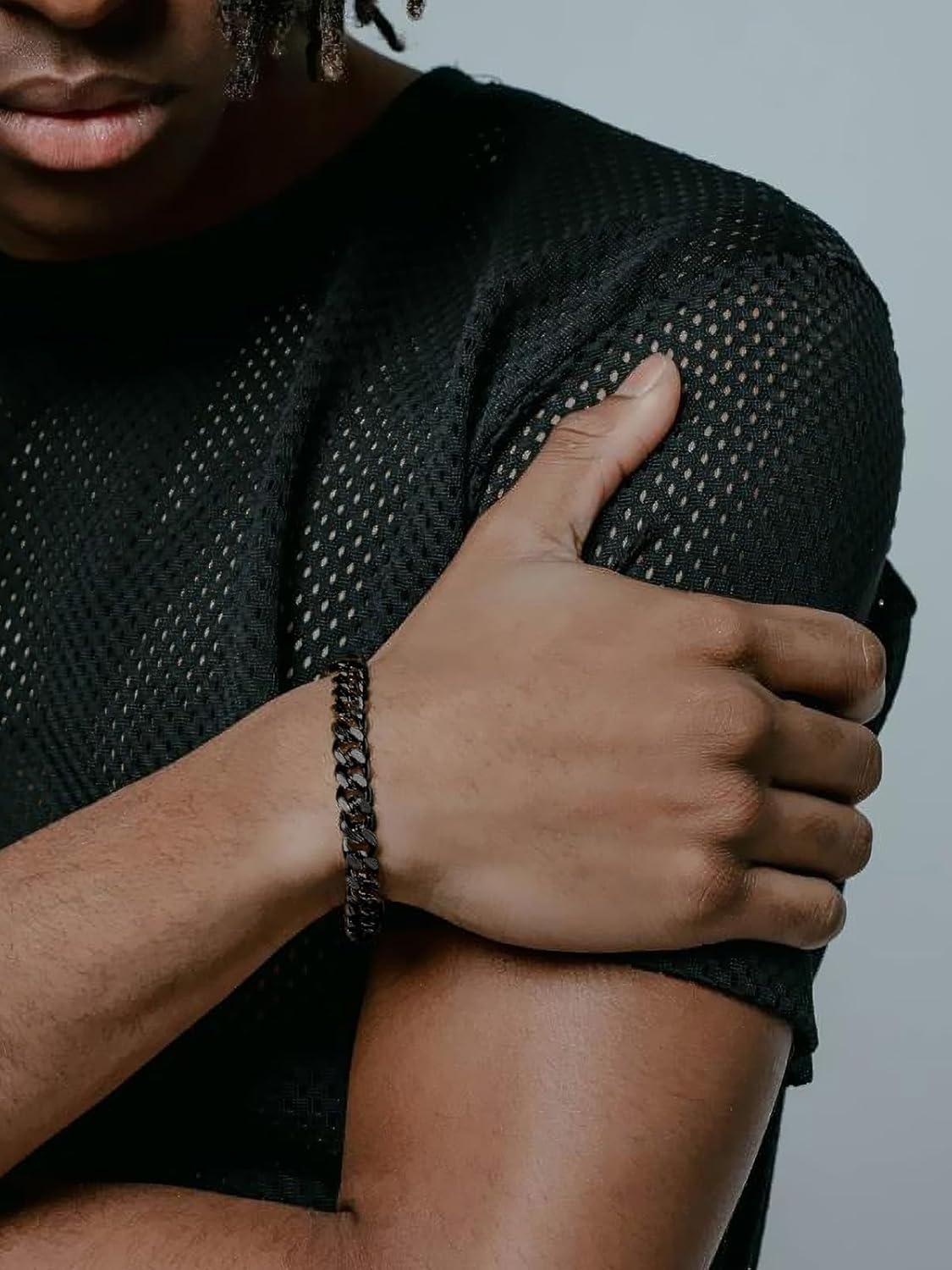 imageChainsHouse Cuban Link Bracelet for Men Stainless Steel Mens Bracelet 3MM6MM9MM12MM Width Cuban Chain Wrist Bracelets 63quot83quot Length Send Gift BoxC9MMBlack