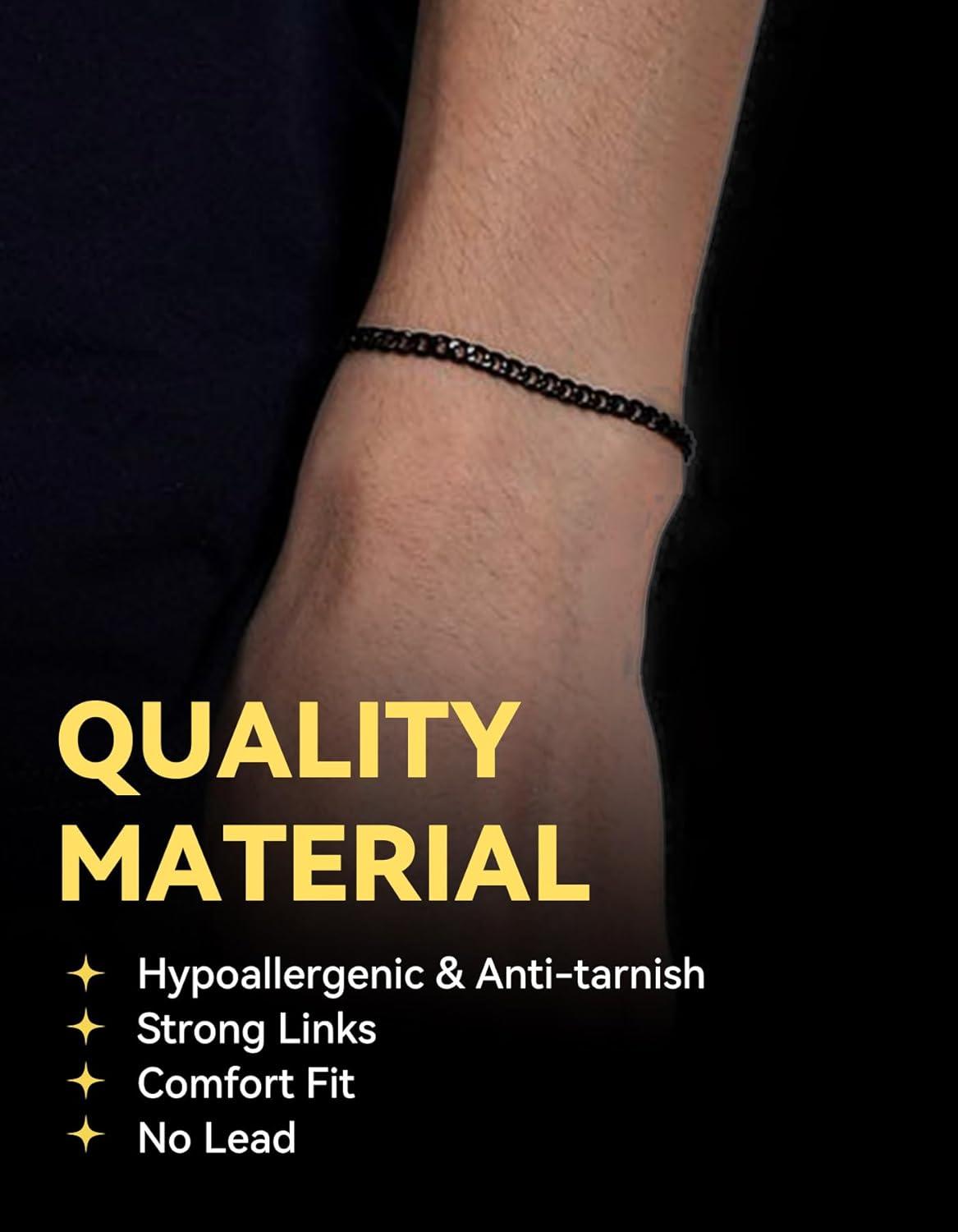 imageChainsHouse Cuban Link Bracelet for Men Stainless Steel Mens Bracelet 3MM6MM9MM12MM Width Cuban Chain Wrist Bracelets 63quot83quot Length Send Gift BoxA3MMBlack