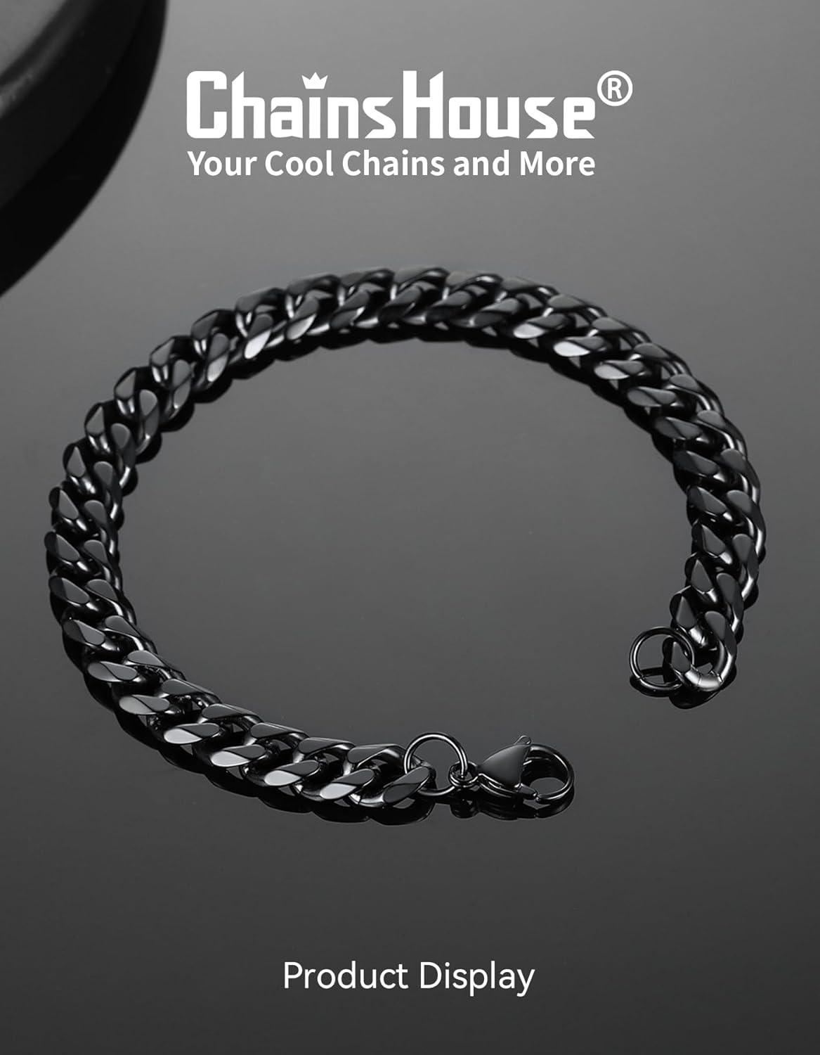imageChainsHouse Cuban Link Bracelet for Men Stainless Steel Mens Bracelet 3MM6MM9MM12MM Width Cuban Chain Wrist Bracelets 63quot83quot Length Send Gift BoxC9MMBlack