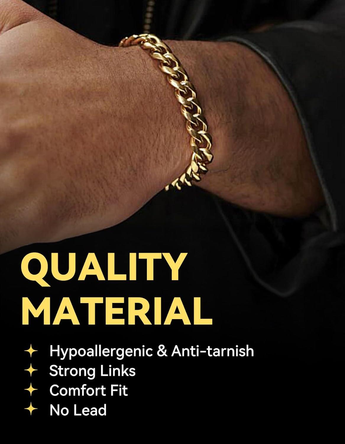 imageChainsHouse Cuban Link Bracelet for Men Stainless Steel Mens Bracelet 3MM6MM9MM12MM Width Cuban Chain Wrist Bracelets 63quot83quot Length Send Gift BoxC9MMGold
