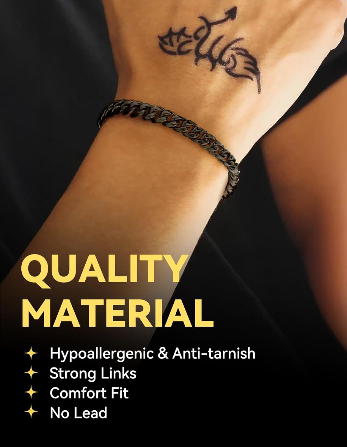 imageChainsHouse Cuban Link Bracelet for Men Stainless Steel Mens Bracelet 3MM6MM9MM12MM Width Cuban Chain Wrist Bracelets 63quot83quot Length Send Gift BoxB6MMBlack