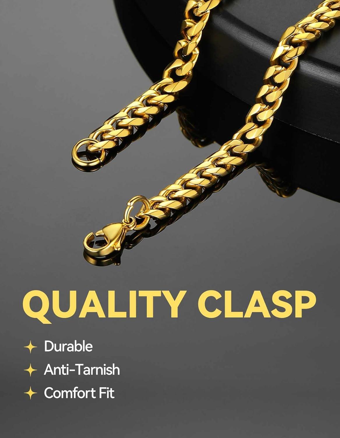 imageChainsHouse Cuban Link Bracelet for Men Stainless Steel Mens Bracelet 3MM6MM9MM12MM Width Cuban Chain Wrist Bracelets 63quot83quot Length Send Gift BoxB6MMGold