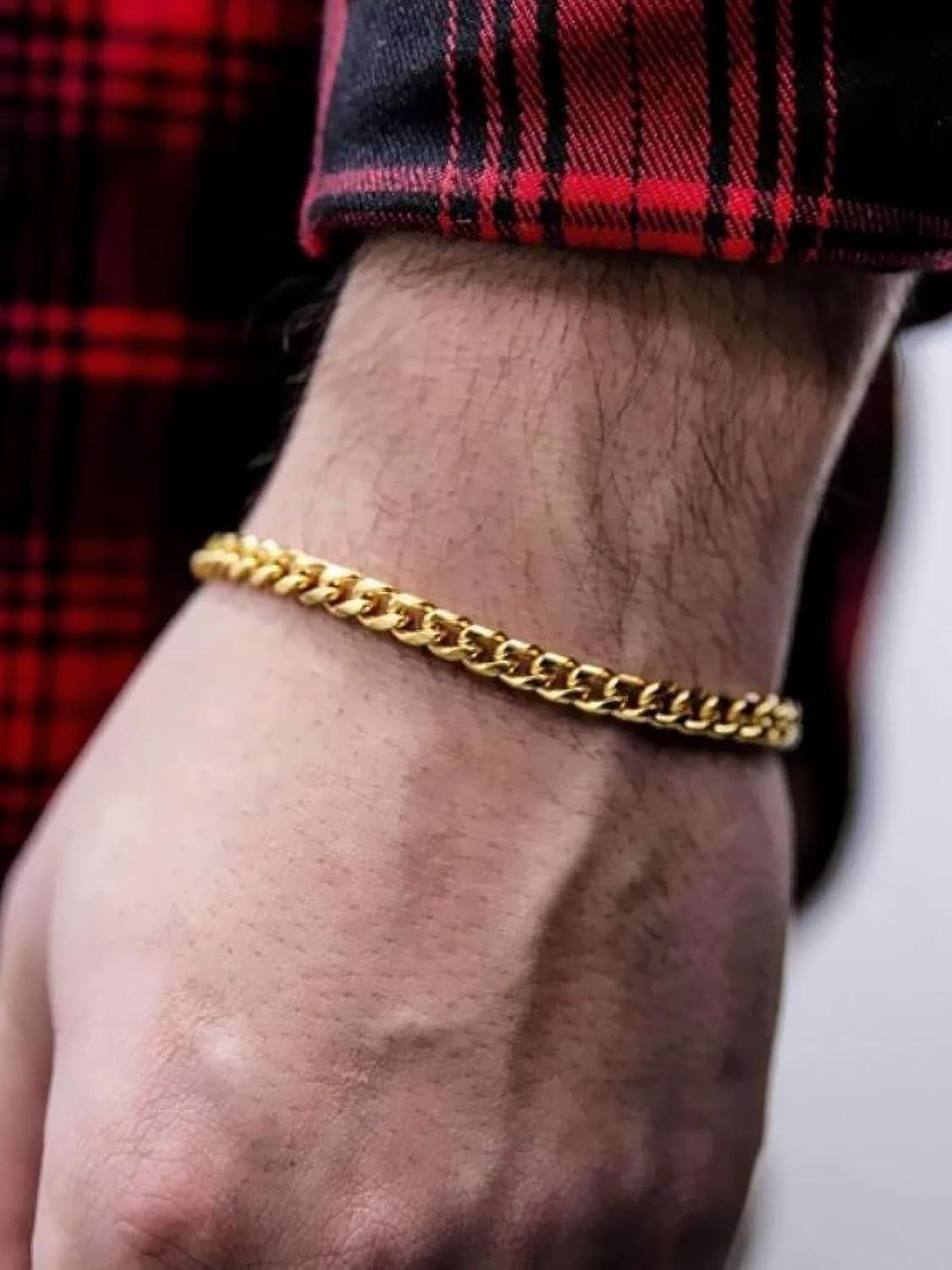 imageChainsHouse Cuban Link Bracelet for Men Stainless Steel Mens Bracelet 3MM6MM9MM12MM Width Cuban Chain Wrist Bracelets 63quot83quot Length Send Gift BoxB6MMGold