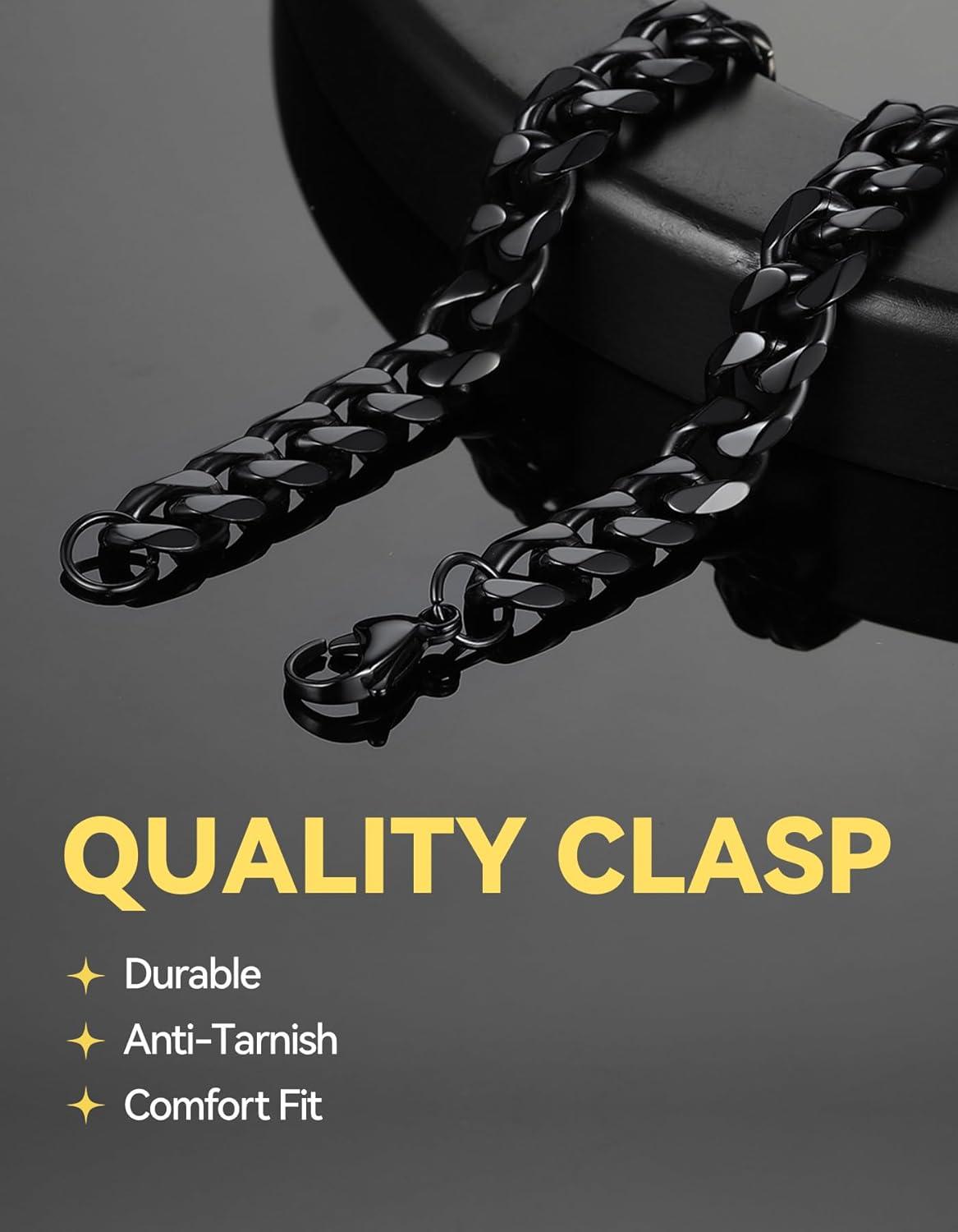 imageChainsHouse Cuban Link Bracelet for Men Stainless Steel Mens Bracelet 3MM6MM9MM12MM Width Cuban Chain Wrist Bracelets 63quot83quot Length Send Gift BoxC9MMBlack
