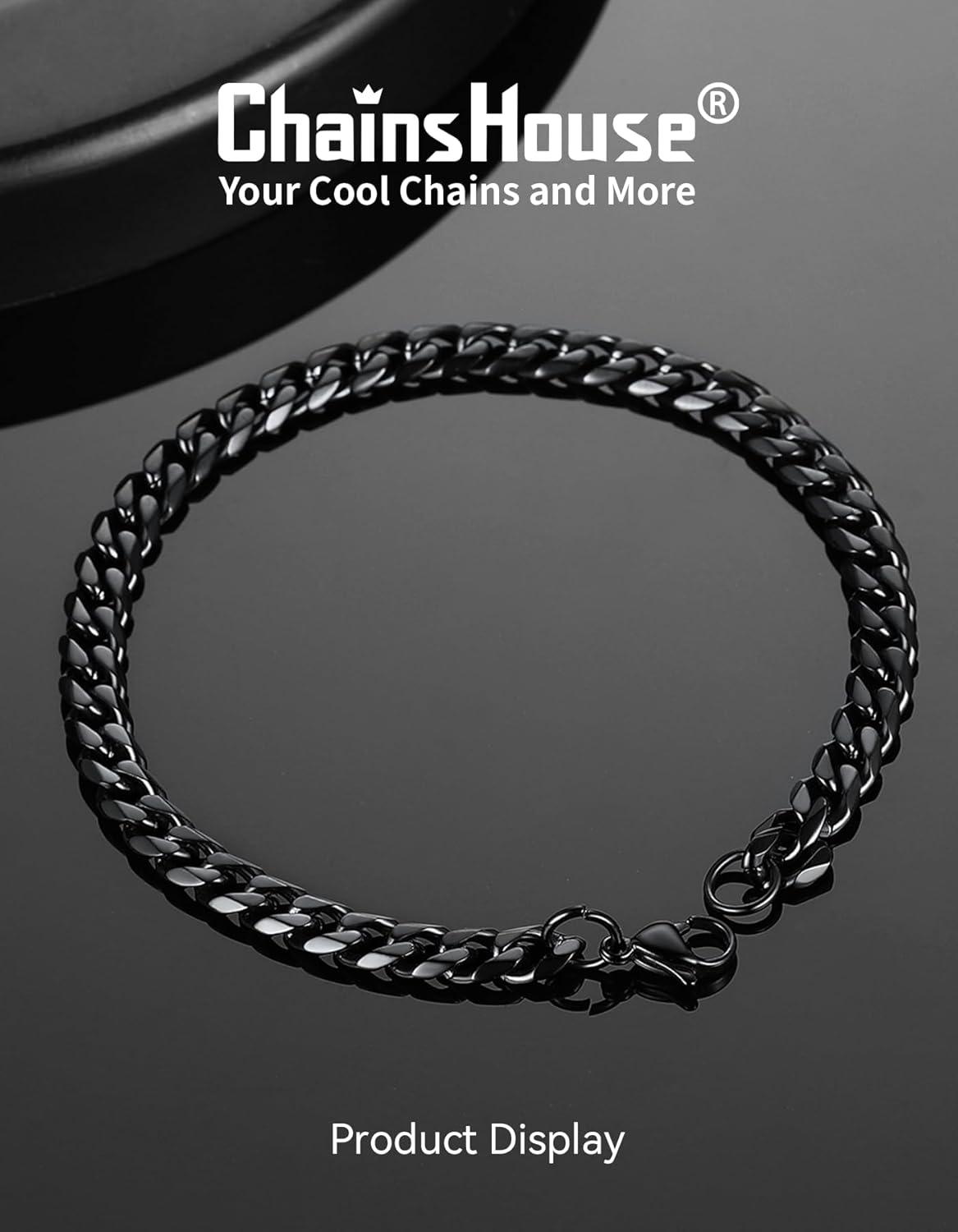 imageChainsHouse Cuban Link Bracelet for Men Stainless Steel Mens Bracelet 3MM6MM9MM12MM Width Cuban Chain Wrist Bracelets 63quot83quot Length Send Gift BoxB6MMBlack