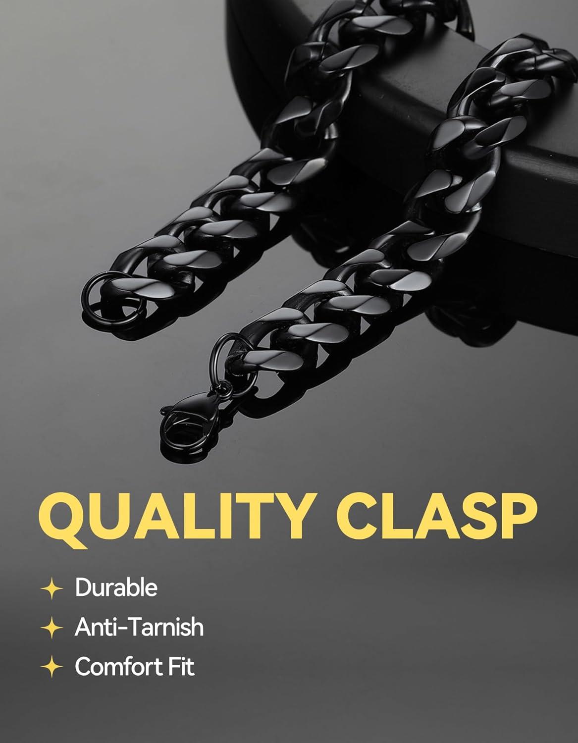 imageChainsHouse Cuban Link Bracelet for Men Stainless Steel Mens Bracelet 3MM6MM9MM12MM Width Cuban Chain Wrist Bracelets 63quot83quot Length Send Gift BoxD12MMBlack