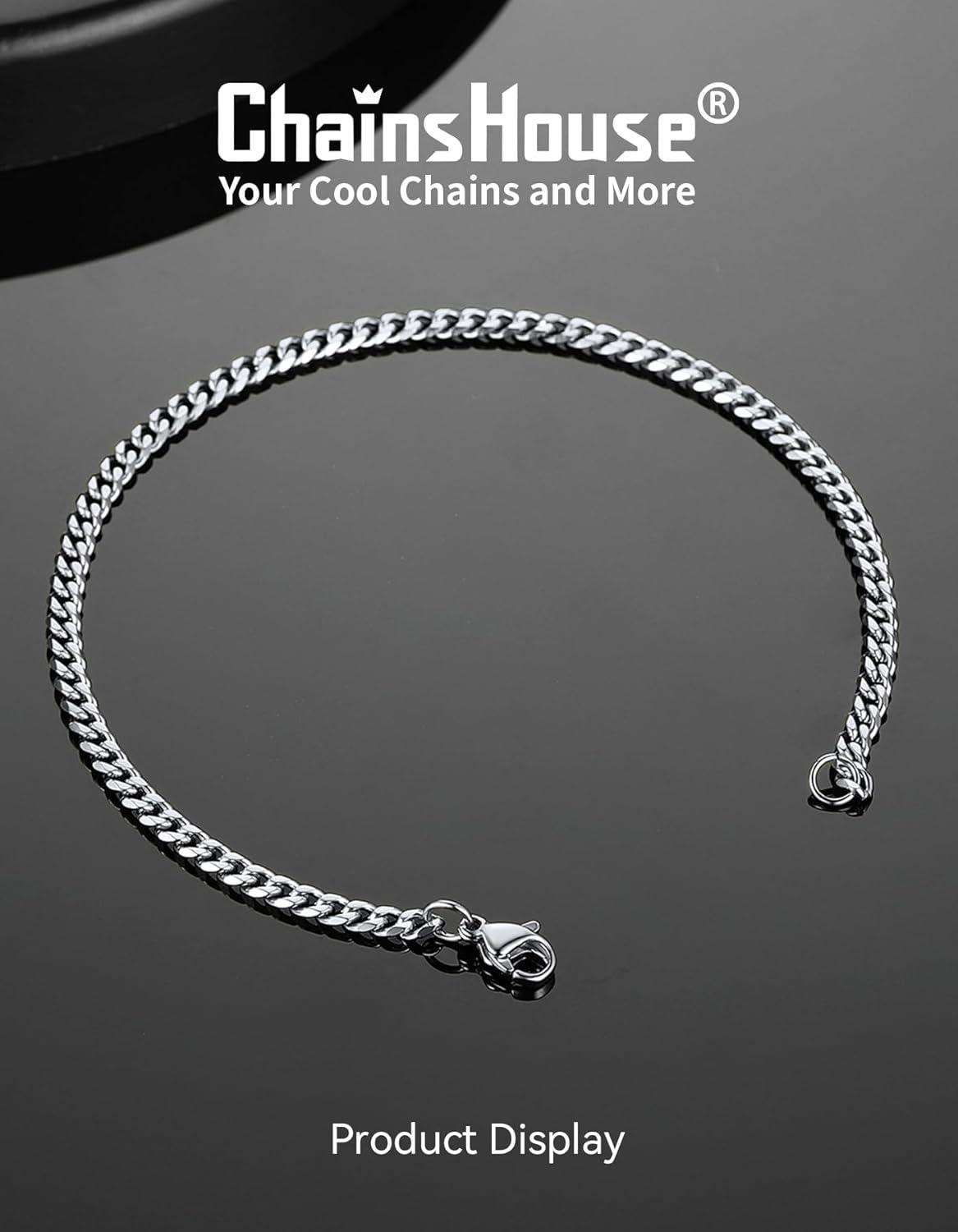 imageChainsHouse Cuban Link Bracelet for Men Stainless Steel Mens Bracelet 3MM6MM9MM12MM Width Cuban Chain Wrist Bracelets 63quot83quot Length Send Gift BoxA3MMStainless