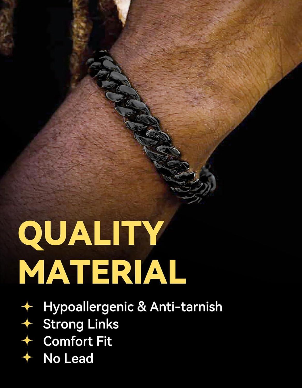 imageChainsHouse Cuban Link Bracelet for Men Stainless Steel Mens Bracelet 3MM6MM9MM12MM Width Cuban Chain Wrist Bracelets 63quot83quot Length Send Gift BoxD12MMBlack