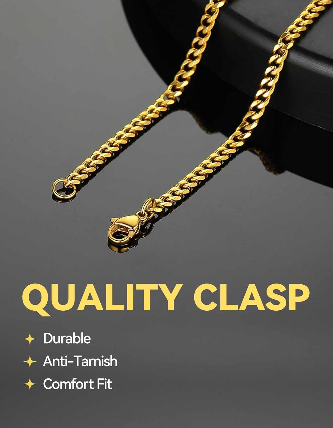 imageChainsHouse Cuban Link Bracelet for Men Stainless Steel Mens Bracelet 3MM6MM9MM12MM Width Cuban Chain Wrist Bracelets 63quot83quot Length Send Gift BoxA3MMGold