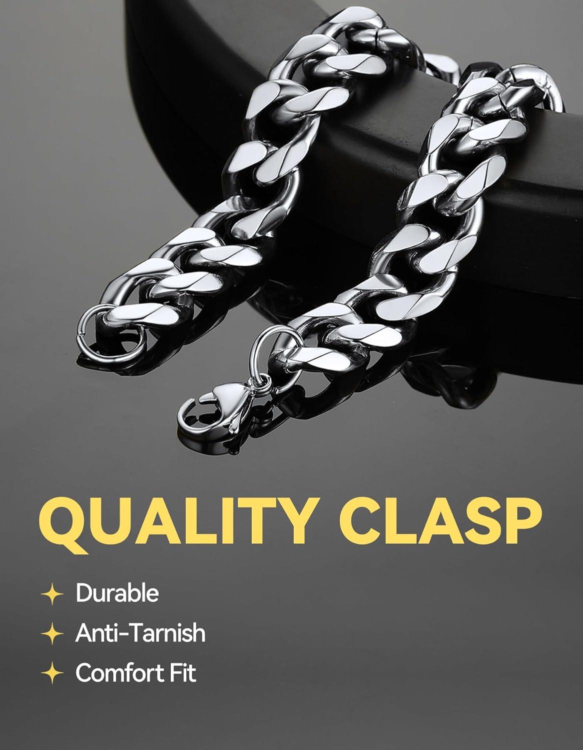 imageChainsHouse Cuban Link Bracelet for Men Stainless Steel Mens Bracelet 3MM6MM9MM12MM Width Cuban Chain Wrist Bracelets 63quot83quot Length Send Gift BoxD12MMStainless