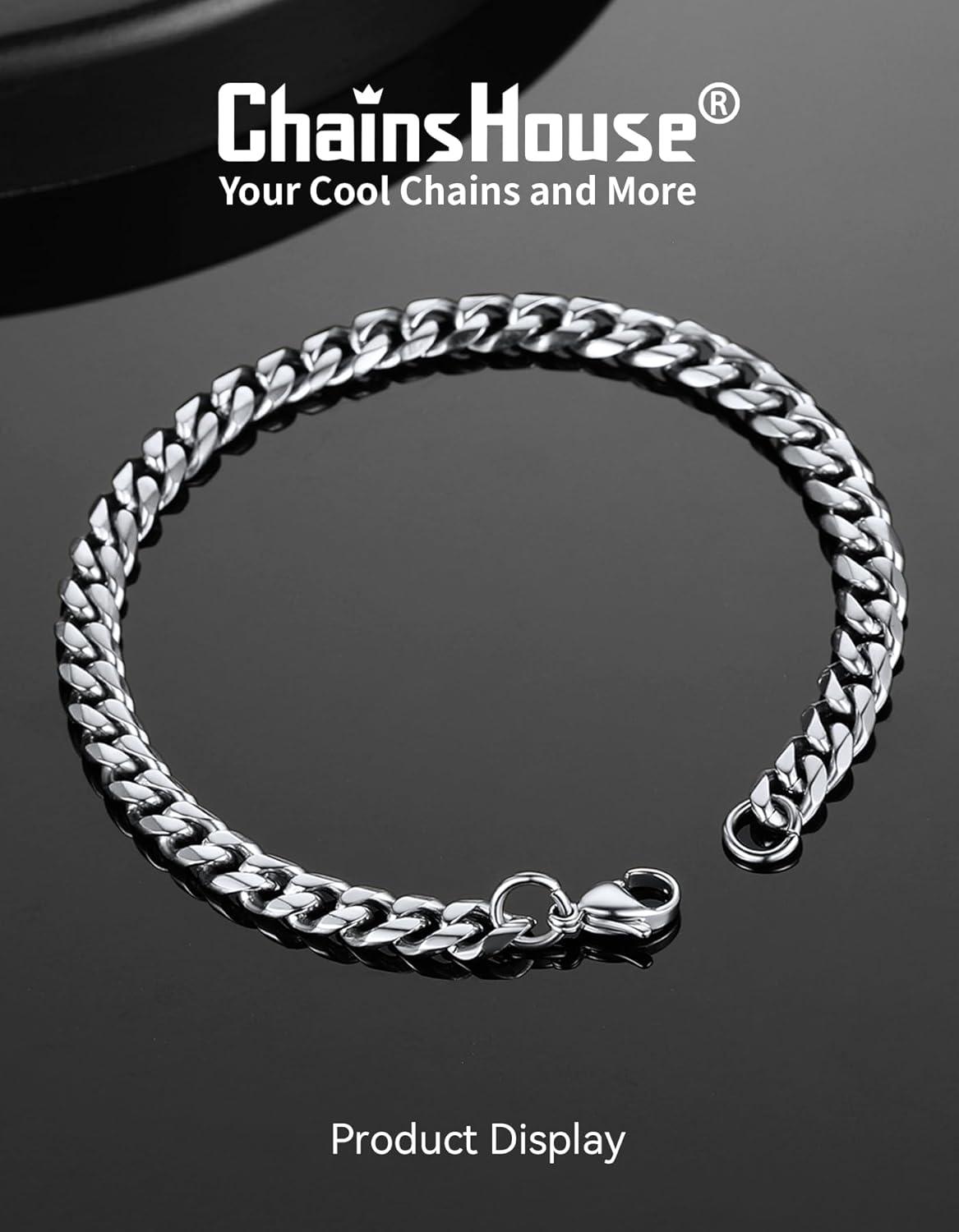 imageChainsHouse Cuban Link Bracelet for Men Stainless Steel Mens Bracelet 3MM6MM9MM12MM Width Cuban Chain Wrist Bracelets 63quot83quot Length Send Gift BoxB6MMStainless