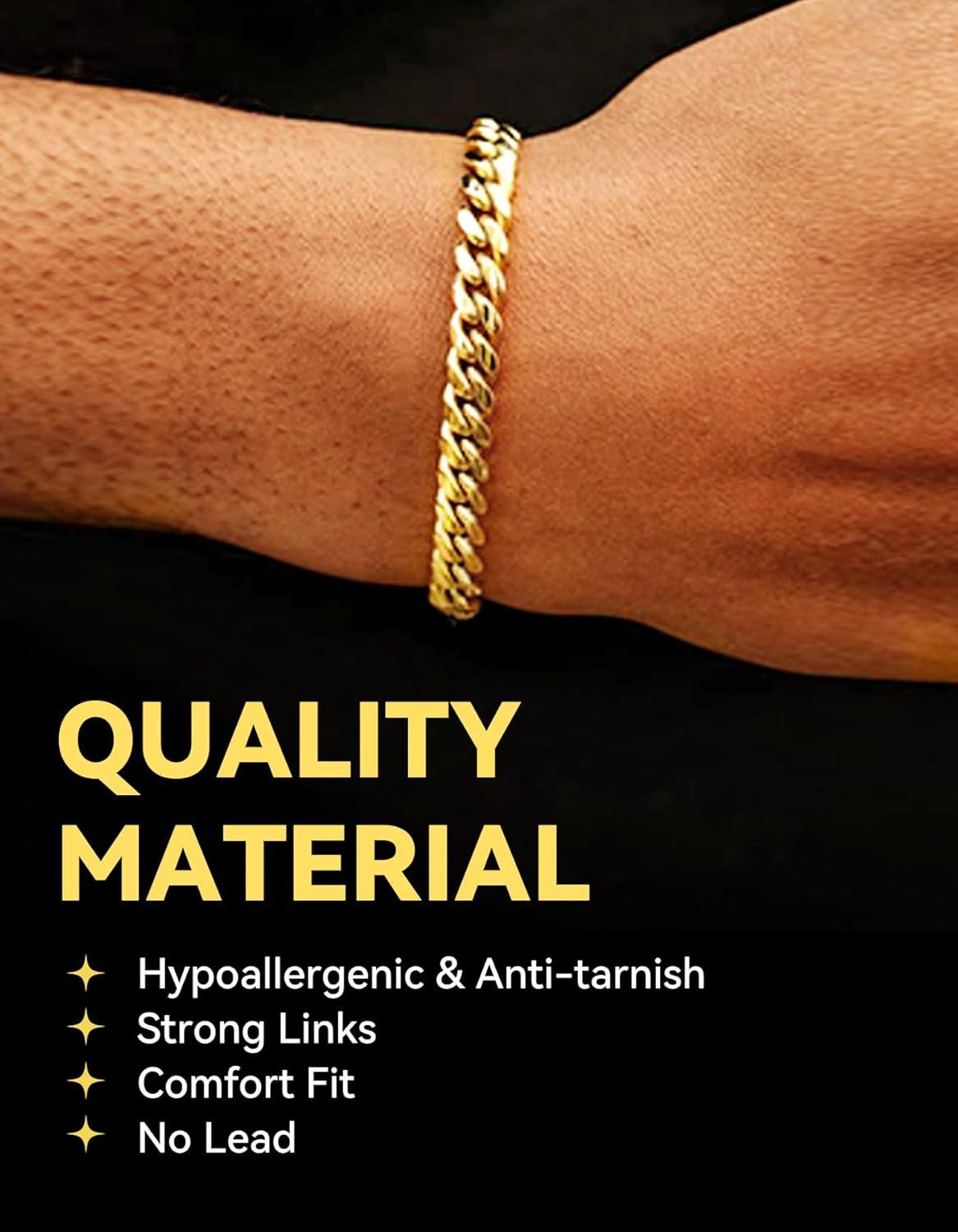 imageChainsHouse Cuban Link Bracelet for Men Stainless Steel Mens Bracelet 3MM6MM9MM12MM Width Cuban Chain Wrist Bracelets 63quot83quot Length Send Gift BoxB6MMGold
