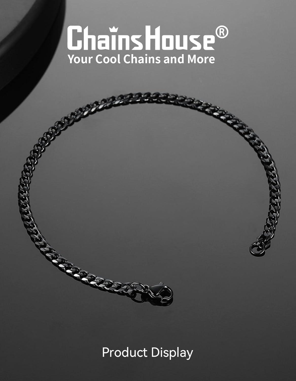 imageChainsHouse Cuban Link Bracelet for Men Stainless Steel Mens Bracelet 3MM6MM9MM12MM Width Cuban Chain Wrist Bracelets 63quot83quot Length Send Gift BoxA3MMBlack