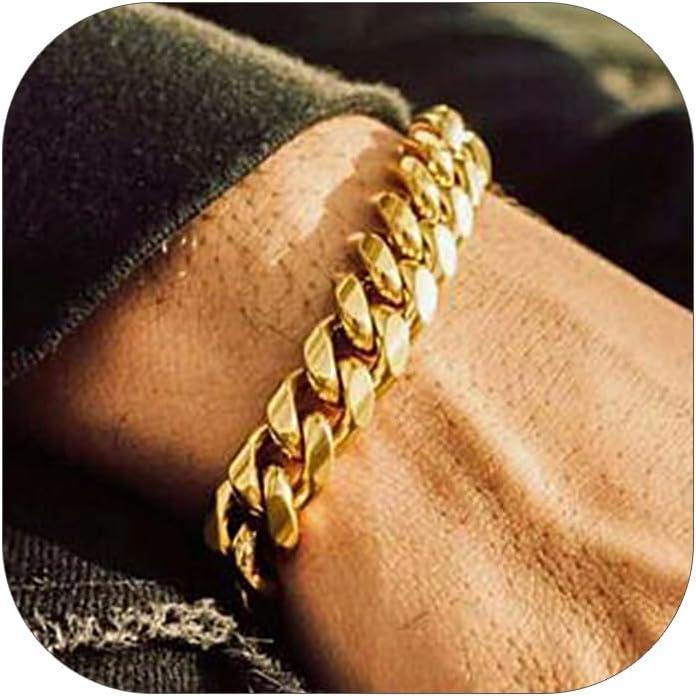 imageChainsHouse Cuban Link Bracelet for Men Stainless Steel Mens Bracelet 3MM6MM9MM12MM Width Cuban Chain Wrist Bracelets 63quot83quot Length Send Gift BoxD12MMGold