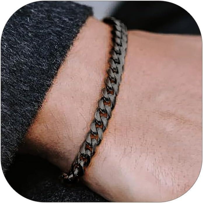 imageChainsHouse Cuban Link Bracelet for Men Stainless Steel Mens Bracelet 3MM6MM9MM12MM Width Cuban Chain Wrist Bracelets 63quot83quot Length Send Gift BoxB6MMBlack