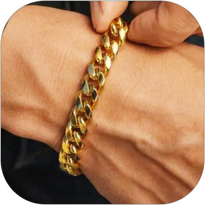 imageChainsHouse Cuban Link Bracelet for Men Stainless Steel Mens Bracelet 3MM6MM9MM12MM Width Cuban Chain Wrist Bracelets 63quot83quot Length Send Gift BoxC9MMGold