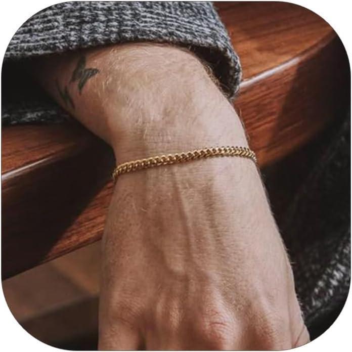 imageChainsHouse Cuban Link Bracelet for Men Stainless Steel Mens Bracelet 3MM6MM9MM12MM Width Cuban Chain Wrist Bracelets 63quot83quot Length Send Gift BoxA3MMGold