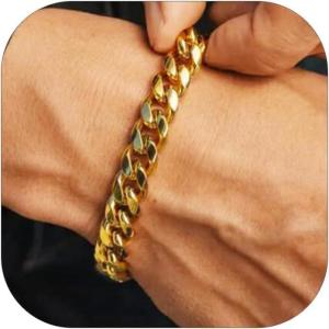 ChainsHouse Cuban Link Bracelet for Men, Stainless Steel Mens Bracelet 3MM/6MM/9MM/12MM Width Cuban Chain Wrist Bracelets, 6.3″-8.3″ Length, Send Gift Box(C-9MM-Gold)