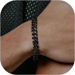 ChainsHouse Cuban Link Bracelet for Men, Stainless Steel Mens Bracelet 3MM/6MM/9MM/12MM Width Cuban Chain Wrist Bracelets, 6.3″-8.3″ Length, Send Gift Box(C-9MM-Black)