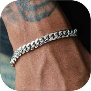 ChainsHouse Cuban Link Bracelet for Men, Stainless Steel Mens Bracelet 3MM/6MM/9MM/12MM Width Cuban Chain Wrist Bracelets, 6.3″-8.3″ Length, Send Gift Box(C-9MM-Stainless)