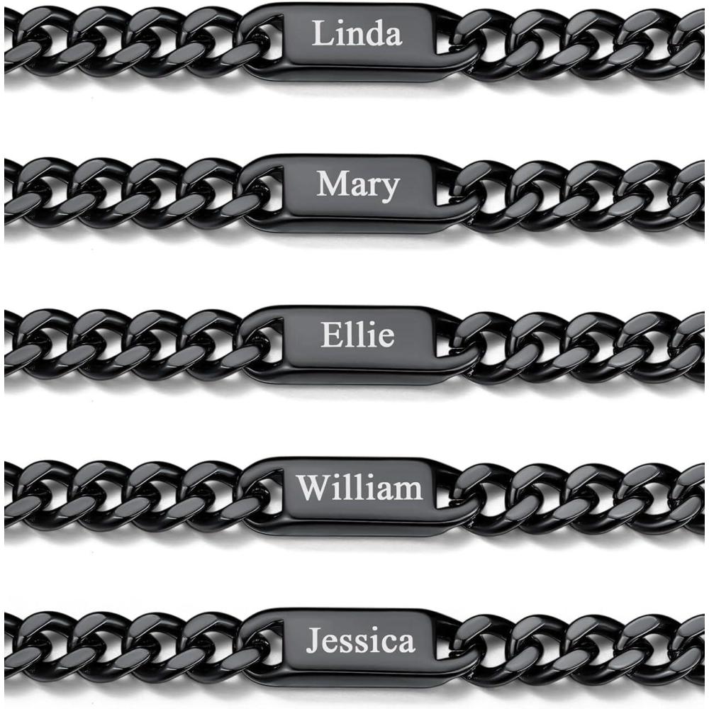 imageChainsHouse Custom Name Necklace Personalized Cuban Link Chain for Men Women 15 Name Inscriptions 18202224 Inch with 5cm Extender 5mm7mm Width in SteelGoldBlack Fathers Day with Gift Boxb7mm black
