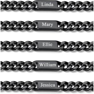 ChainsHouse Custom Name Necklace, Personalized Cuban Link Chain for Men Women, 1-5 Name Inscriptions, 18/20/22/24 Inch with 5cm Extender, 5mm/7mm Width in Steel/Gold/Black Fathers Day with Gift Box(b.7mm black)