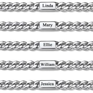 ChainsHouse Custom Name Necklace, Personalized Cuban Link Chain for Men Women, 1-5 Name Inscriptions, 18/20/22/24 Inch with 5cm Extender, 5mm/7mm Width in Steel/Gold/Black Fathers Day with Gift Box(a.5mm steel)