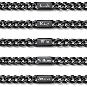ChainsHouse Custom Name Necklace, Personalized Cuban Link Chain for Men Women, 1-5 Name Inscriptions, 18/20/22/24 Inch with 5cm Extender, 5mm/7mm Width in Steel/Gold/Black Fathers Day with Gift Box(b.5mm black)