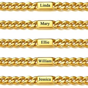 ChainsHouse Custom Name Necklace, Personalized Cuban Link Chain for Men Women, 1-5 Name Inscriptions, 18/20/22/24 Inch with 5cm Extender, 5mm/7mm Width in Steel/Gold/Black Fathers Day with Gift Box(c.7mm gold)