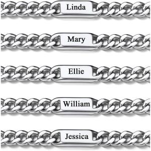 ChainsHouse Custom Name Necklace, Personalized Cuban Link Chain for Men Women, 1-5 Name Inscriptions, 18/20/22/24 Inch with 5cm Extender, 5mm/7mm Width in Steel/Gold/Black Fathers Day with Gift Box(a.7mm steel)