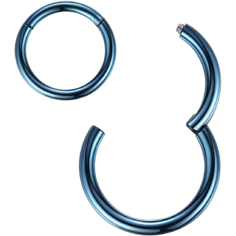 imageORANGELOVE Hypoallergenic Nose Rings 20G 18G 16G 14G 12G 10G 8G 316l Surgical Steel Septum Jewelry Hinged Segment Ring Body Piercing Nose Hoop Lip Rings Nose Helix Cartilage Rook EarringsBlue